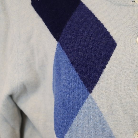 Escada Sport Blue Argyle Cardigan Sweater Wool Angora Blend Large Preppy - Picture 6 of 12